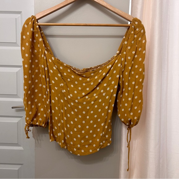 REFORMATION Yellow Polka Dot Grove Tie Sleeve Top 12 - Picture 3 of 6